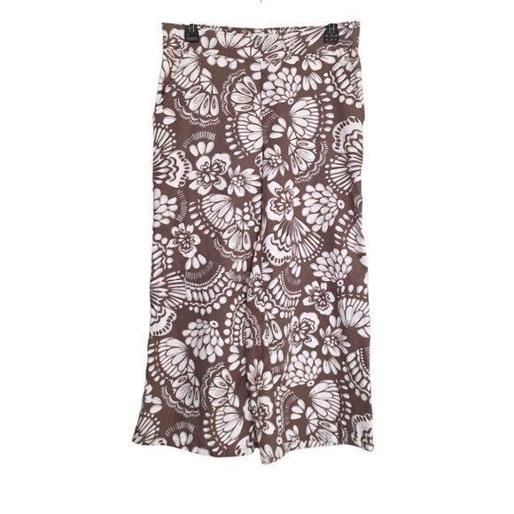 Women's - Dash Tan & White Floral Linen Wide Leg Cropped Pants, Size Small - Picture 1 of 8